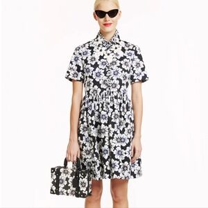 Kate Spade 12 Hollyhock Dress‎ Navy Blue Black White Floral Short Sleeve